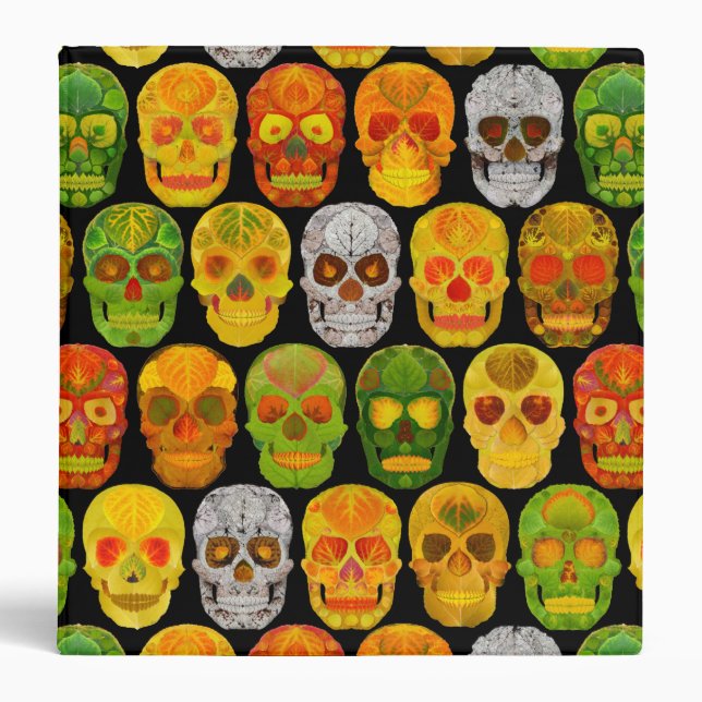 Aspen Leaf Skulls seamless pattern 2018 3 Ring Binder (Front)