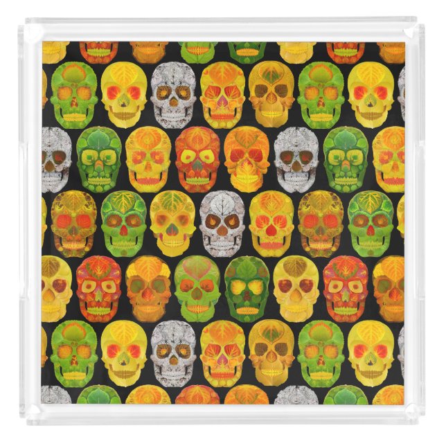 Aspen Leaf Skulls seamless pattern 2018 Acrylic Tray (Front)