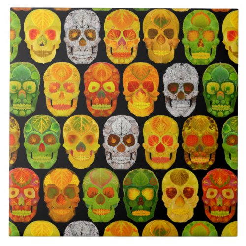 Aspen Leaf Skulls seamless pattern 2018 Ceramic Tile