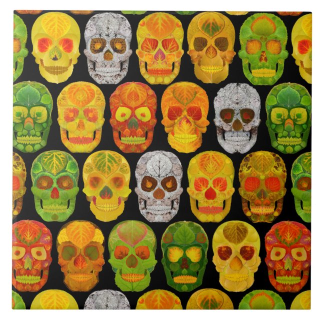 Aspen Leaf Skulls seamless pattern 2018 Ceramic Tile (Front)