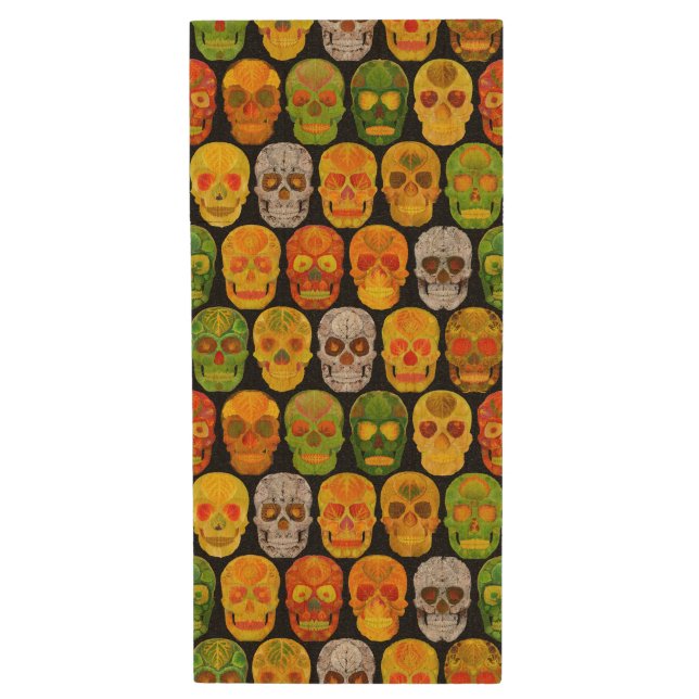 Aspen Leaf Skulls seamless pattern 2018 Wood Flash Drive (Front Vertical)