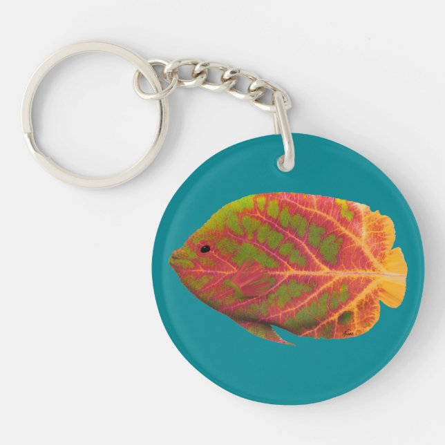 Aspen Leaf Tropical Fish 1 Keychain (Front)