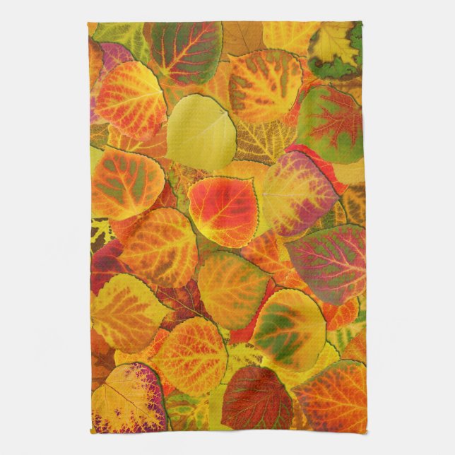 Aspen Leaves Collage Solid Medley 1 Kitchen Towel (Vertical)