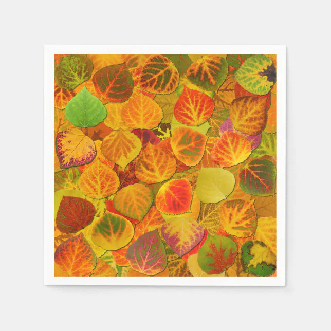 Aspen Leaves Collage Solid Medley 1 Paper Napkins Zazzle