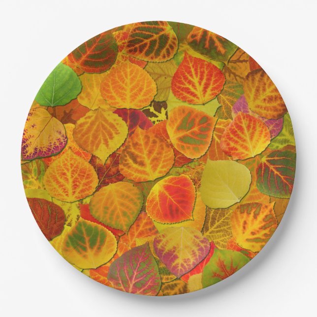 Aspen Leaves Collage Solid Medley 1 Paper Plates (Front)