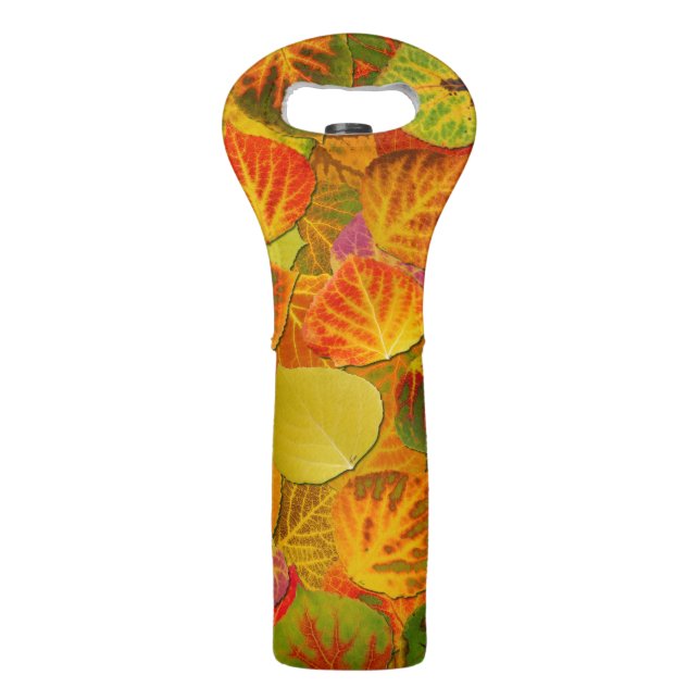 Aspen Leaves Collage Solid Medley 1 Wine Bag (Back)