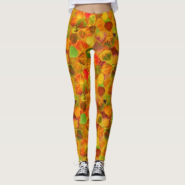 Aspen Leaves Collage Solid Medley Seamless 1 Leggings (Front)