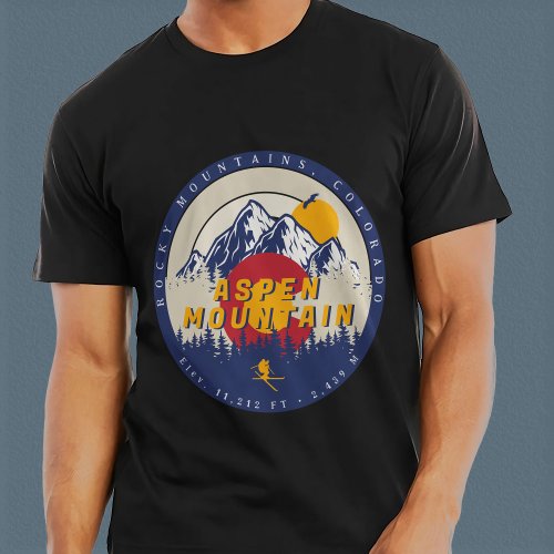 Aspen Mountain Colorado Flag Ski Sunset Vintage T_Shirt