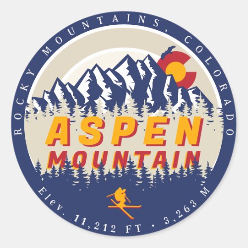 Aspen Mountain Colorado Vintage Ski Souvenirs Classic Round Sticker