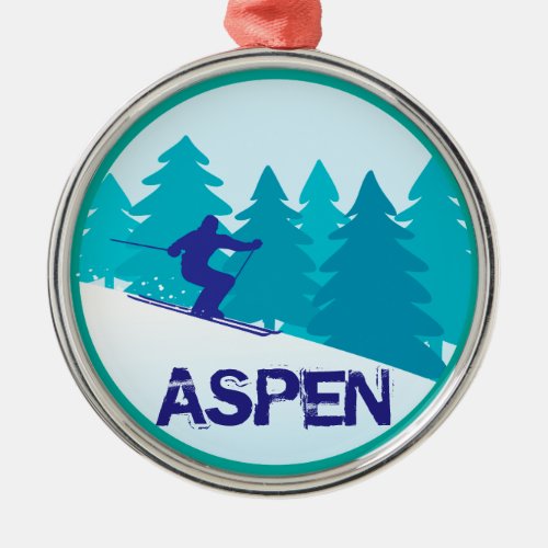 Aspen Ski Circle Metal Ornament