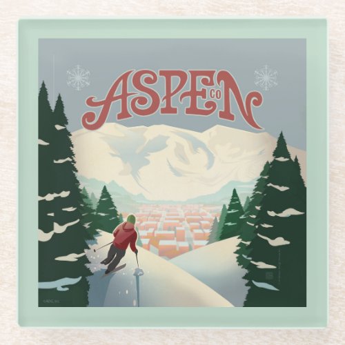 Aspen Skier  Colorado Glass Coaster