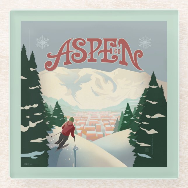 Aspen Skier | Colorado Glass Coaster (Front)