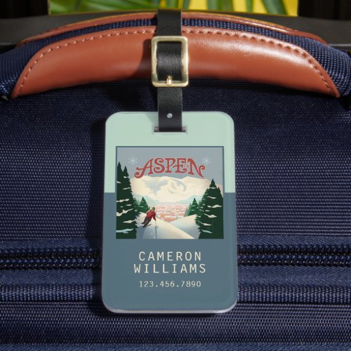 Aspen Skier  Colorado Luggage Tag