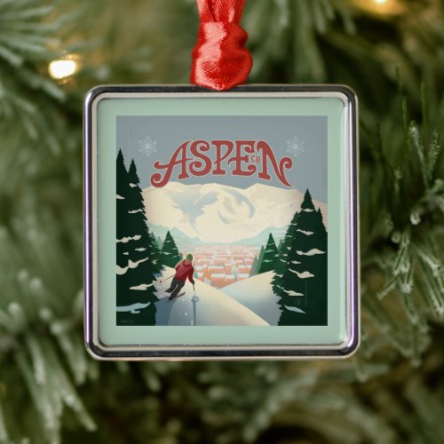 Aspen Skier  Colorado Metal Ornament