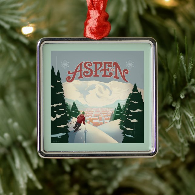 Aspen Skier | Colorado Metal Ornament (Tree)