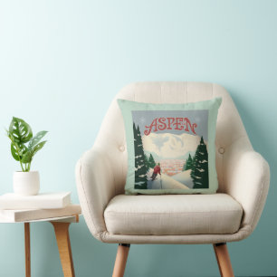 Aspen Skier Colorado Throw Pillow