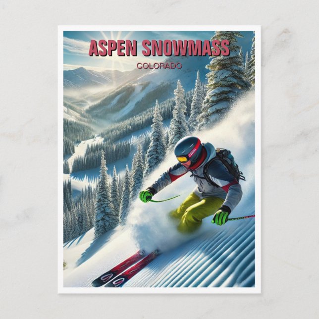 Aspen Snowmass Skier Skiing Postcard (Front)