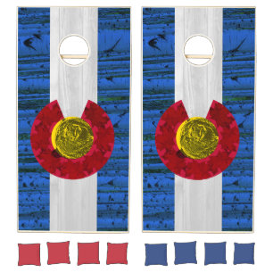 Aspen tree bear rustic Colorado flag Cornhole Set