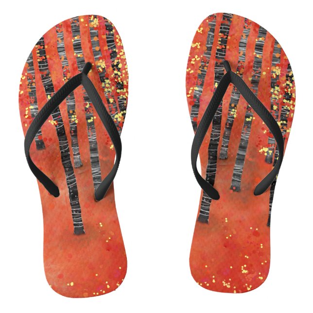 Aspen Tree Forest Abstract Red Landscape Flip Flops (Footbed)