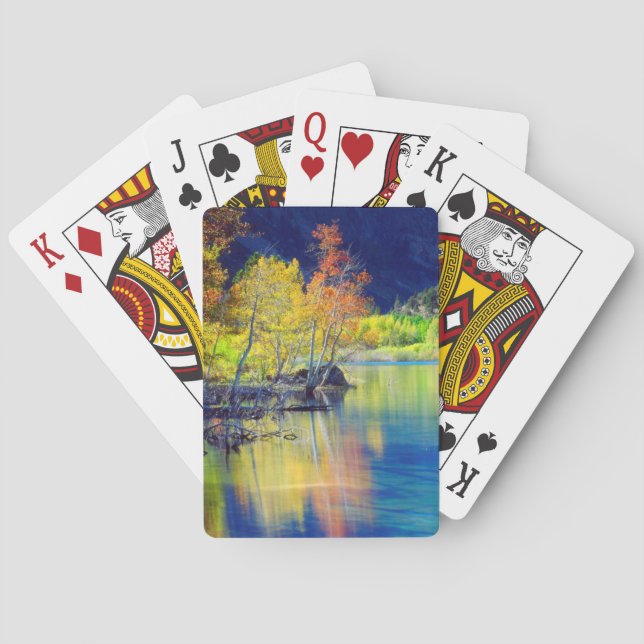 Aspen tree in autumn reflecting in Grant Lake Poker Cards (Back)