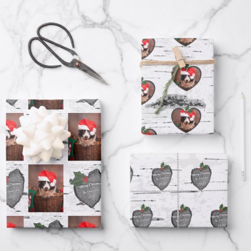 Aspen Tree Rustic Wood Heart Family Photo Xmas Wrapping Paper Sheets