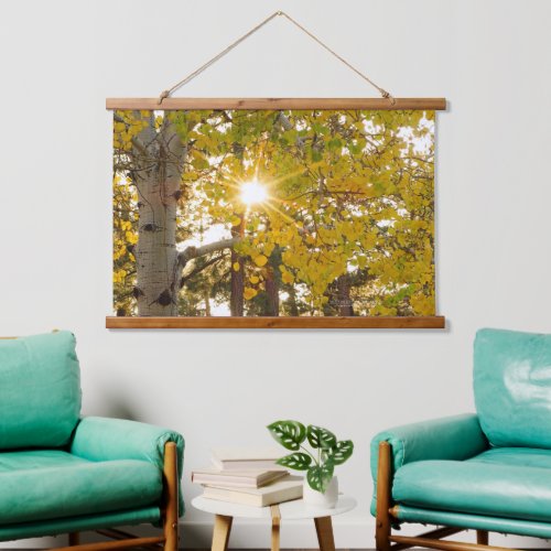 Aspen Tree With Yellow Fall Foliage And Sunburst Hanging Tapestry