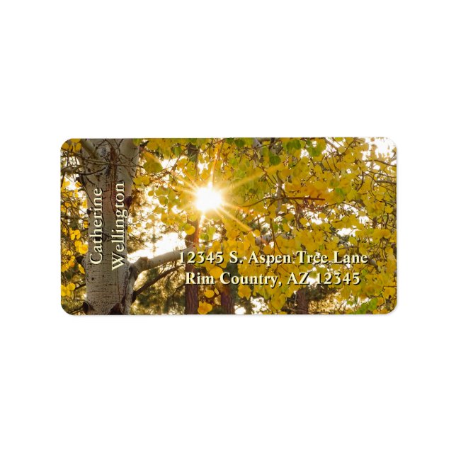 Aspen Tree With Yellow Fall Foliage And Sunburst Label (Front)