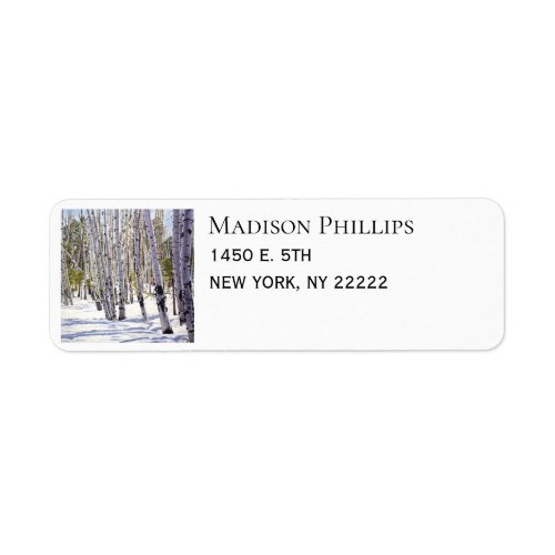 Aspen Trees in a Winter Forest Label