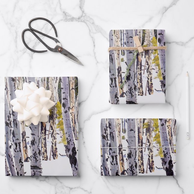 Aspen Trees in the Forest Wrapping Paper Sheets (Front)