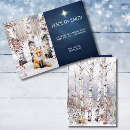 Aspen Trees in Winter with Red Fox Christmas Card