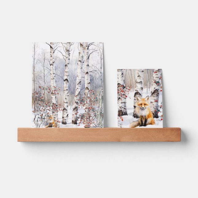 Aspen Trees in Winter with Red Fox Prints Picture Ledge (Front)