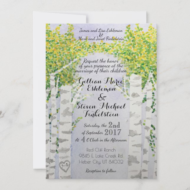 Aspen Trees Nature Watercolor Wedding Invitations (Front)