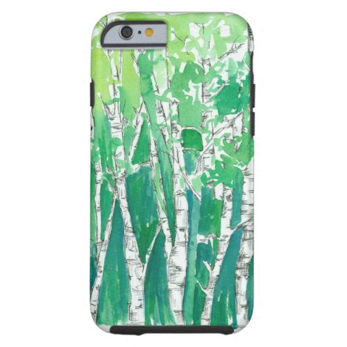 Aspen Trees Pen and Ink Green Watercolor Art Tough iPhone 6 Case