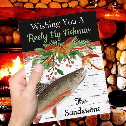 Aspen Trout Wishing You a Reely Fly Fishmas Xmas H Holiday Postcard