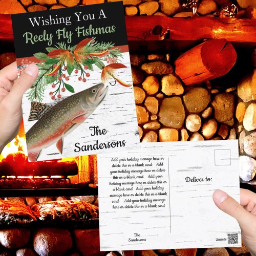 Aspen Trout Wishing You a Reely Fly Fishmas Xmas Holiday Postcard