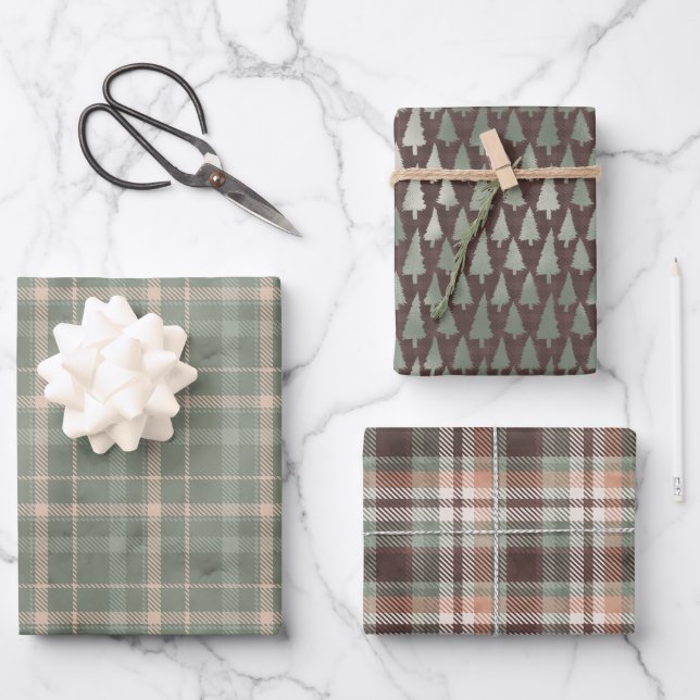 Aspen Winter Plaid Wrapping Paper Sheets (Front)