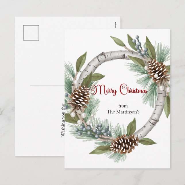 Aspen Wreath with Pinecones Christmas postcard (Front/Back)