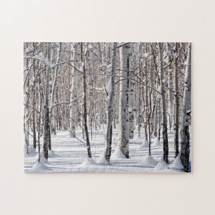 Aspens Trunks & Snow Blend Photograph Jigsaw Puzzle