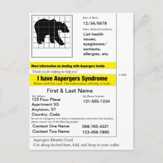 Aspergers Emergency Card
