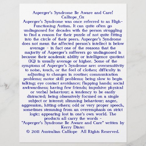 Aspergers Syndrome Be Aware and Care Flyer