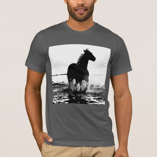 Asphalt Color Elegant Modern Pop Art Running Horse T_Shirt