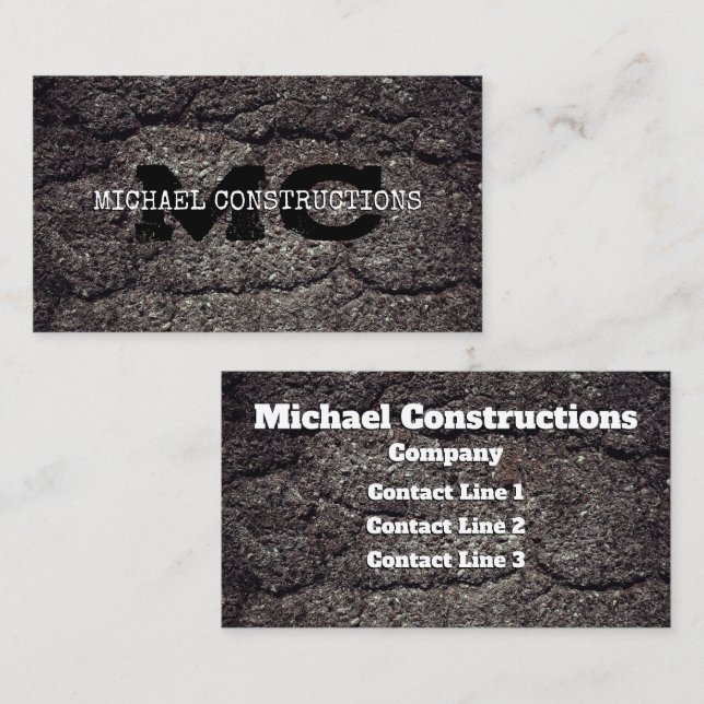 Asphalt Concrete Construction worker Monogram Business Card (Front/Back)