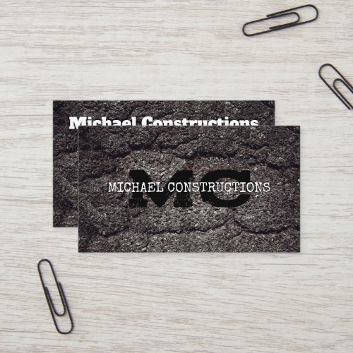 Asphalt Concrete Construction worker Monogram Business Card
