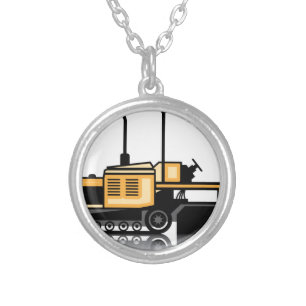 Asphalt paver vector silver plated necklace