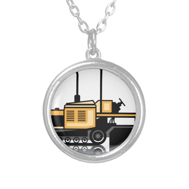 Asphalt paver vector silver plated necklace (Front)