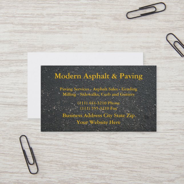 Asphalt & Paving / Driveway Construction Services Business Card (Front/Back In Situ)