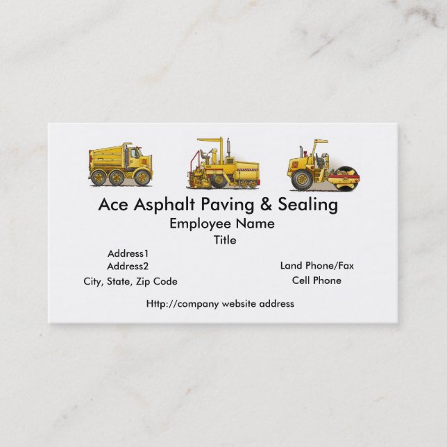 Asphalt Paving Machine Construction Business Cards (Front)