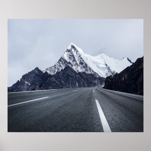 Asphalt Road in front of Snow Mountain Poster