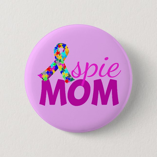 Aspie Mom Pretty Pink Ribbon Asperger Mothers Day Button (Front)