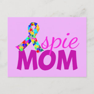 Aspie Mom Pretty Pink Ribbon Asperger Mothers Day Postcard